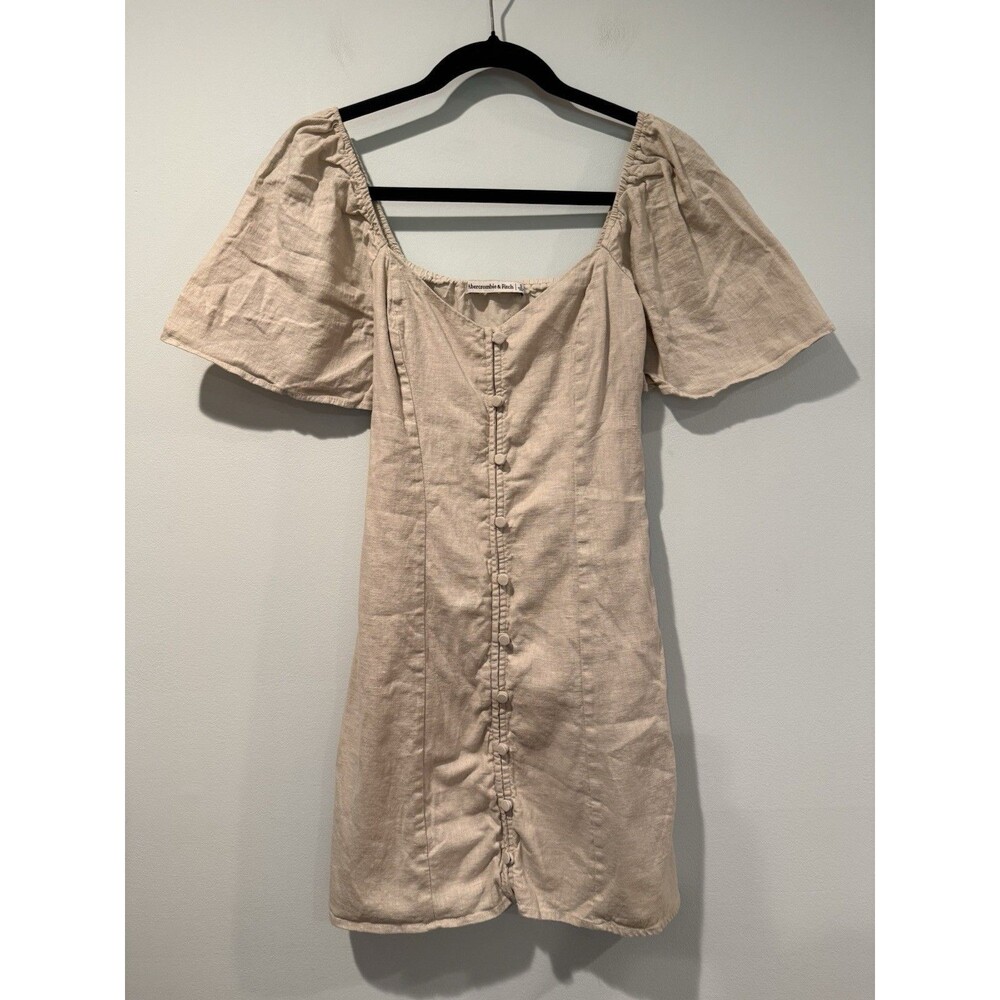 Abercrombie & Fitch Dress Small Beige Linen & Cotton Button Front Cottage Travel